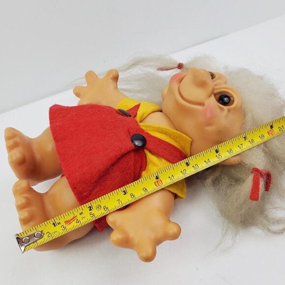 Troll Doll Thomas Dam Denmark Smiling Felt Dress Hair Bows Vintage Approx 8" - Picture 5 of 12
